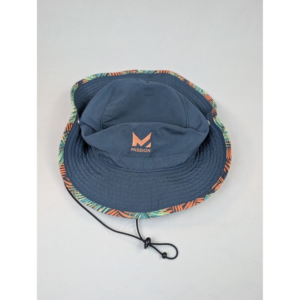 Mission Cooling Bucket Hat Navy Blue Tropical Palm Print Wide Brim Sun Hat